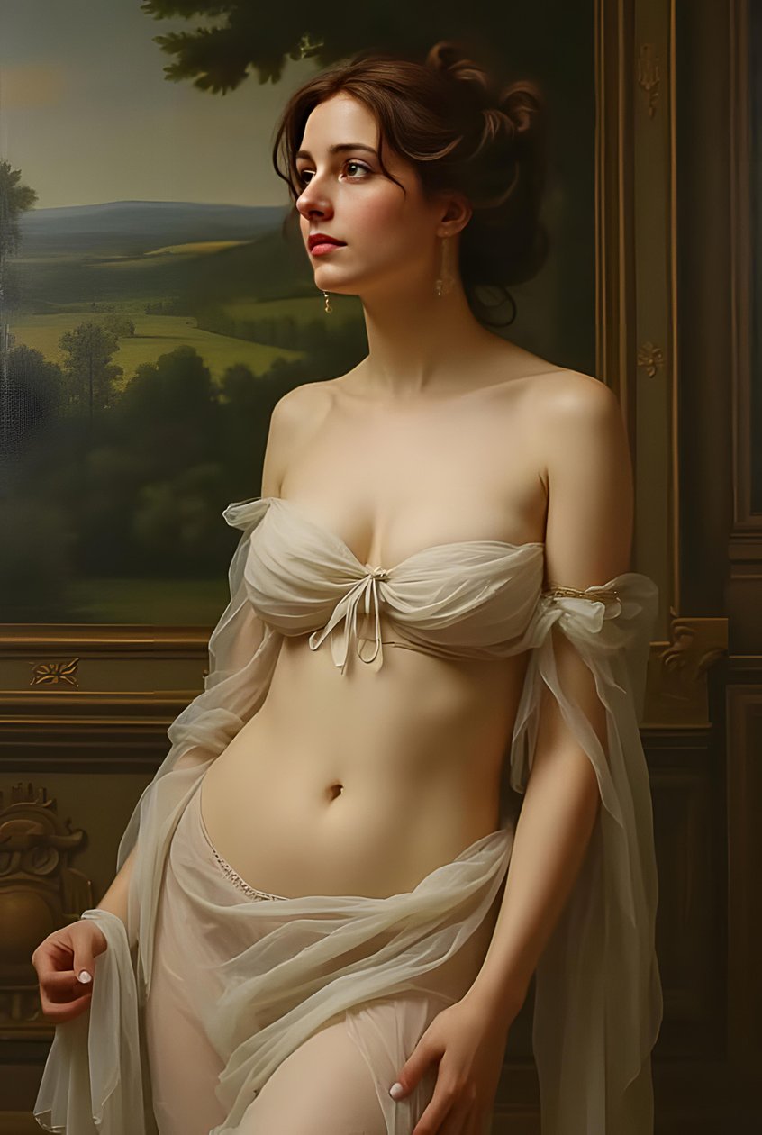 美しいchatain髪の女性の全身、アフロディーテ現実的な絵画、壁の装飾のアイデア 作： ファフタリ・アブデラヒム