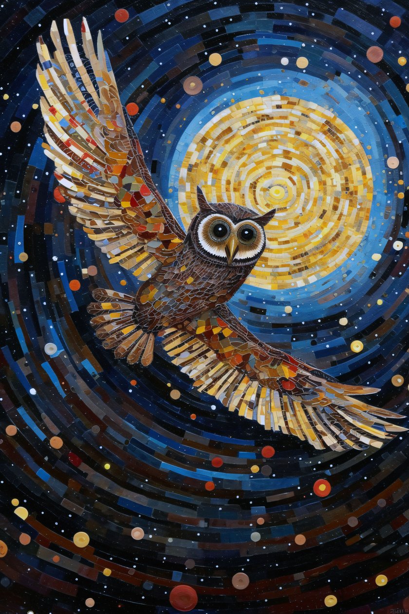 The Owl Flying Through the Starry Night Sky, オンライン・カスタム・キャンバス・プリント 作： ファフタリ・アブデラヒム