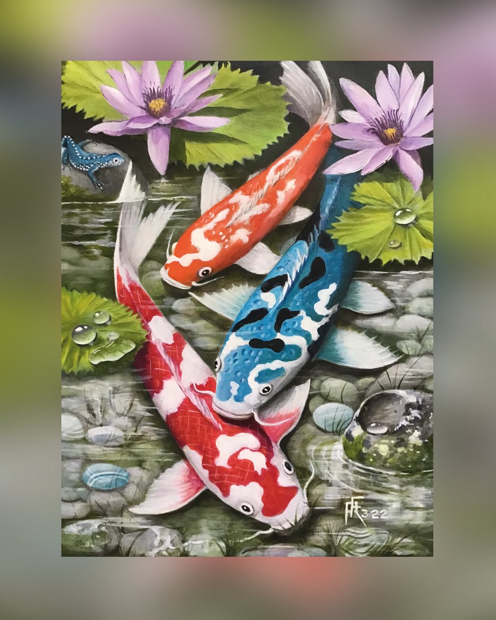 池の宝石（睡蓮の下の鯉） 作： 