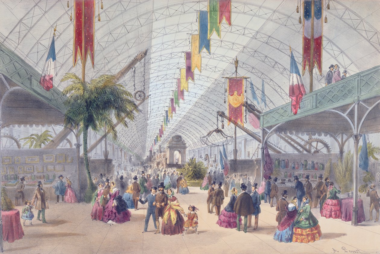 1855年のパリ万博のGalerie des Machinesとアルジェリアセクションの内部ビュー 作： プロボスト