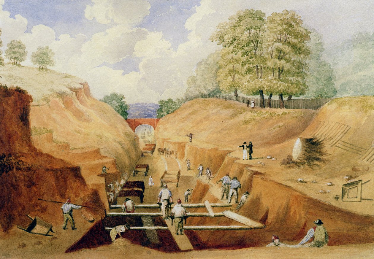 ブライトン鉄道の建設、1840年 作： A.シンプソン