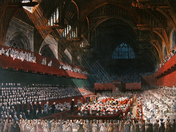 1806年4月、ウェストミンスター・ホールで行われたメルヴィル卿の裁判 作： ACとNattesJC（後）Pugin