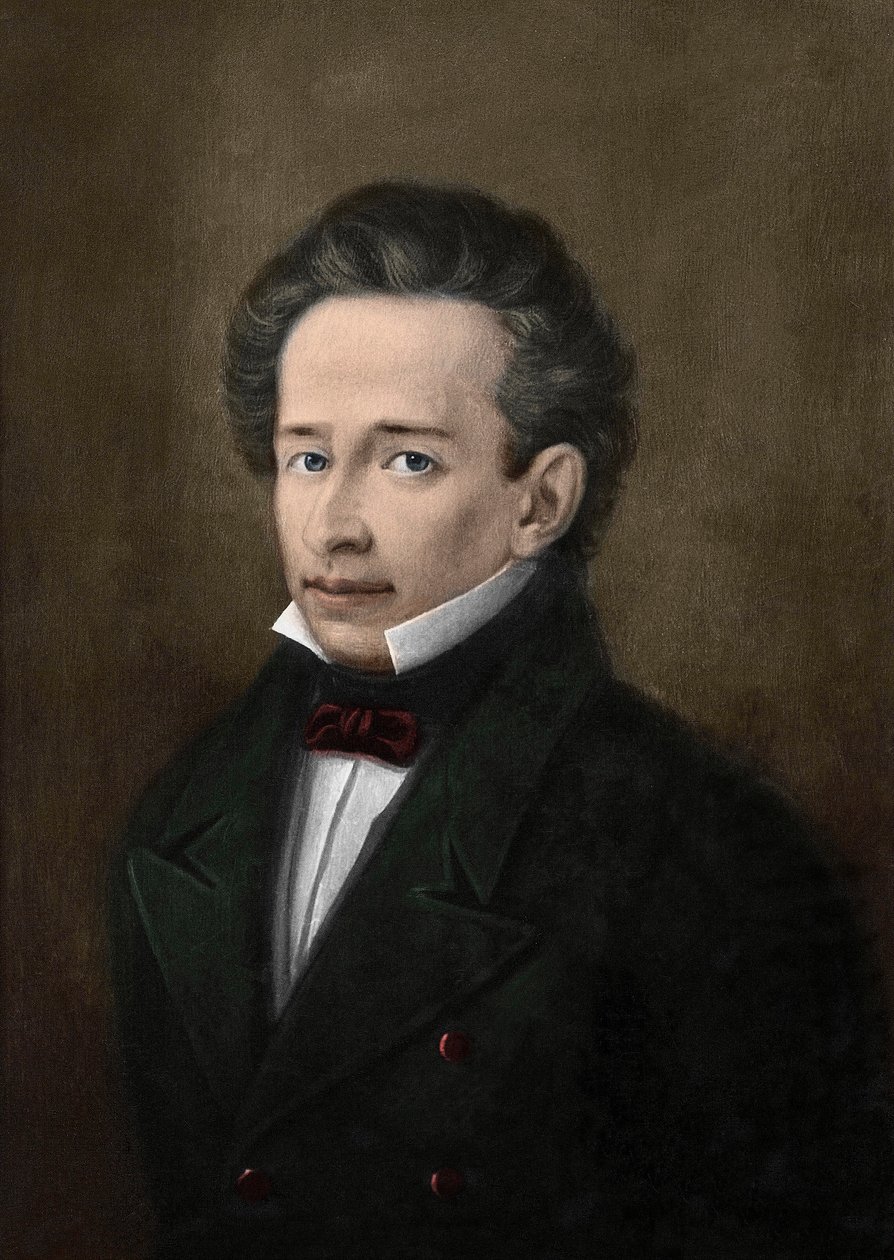 ジャコモ・レオパルディ（1798-1837）の肖像（A.Ferrazziの肖像画より）-。 作： A.（後）Ferrazzi