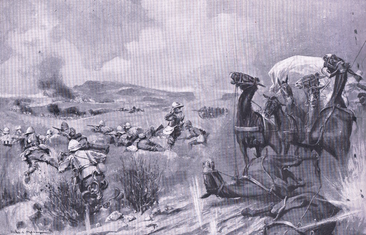 アフタープレトリアからのイラスト、ブッフェルスポールトでの船団への攻撃：ゲリラ戦争、1902 作： ACボール