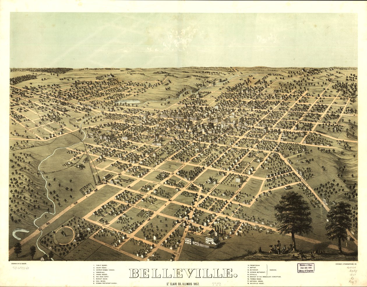 1867年、イリノイ州セントクレア郡ベルヴィル。LOC 73693343 作： A; Chicago Lithographing Co. Ruger