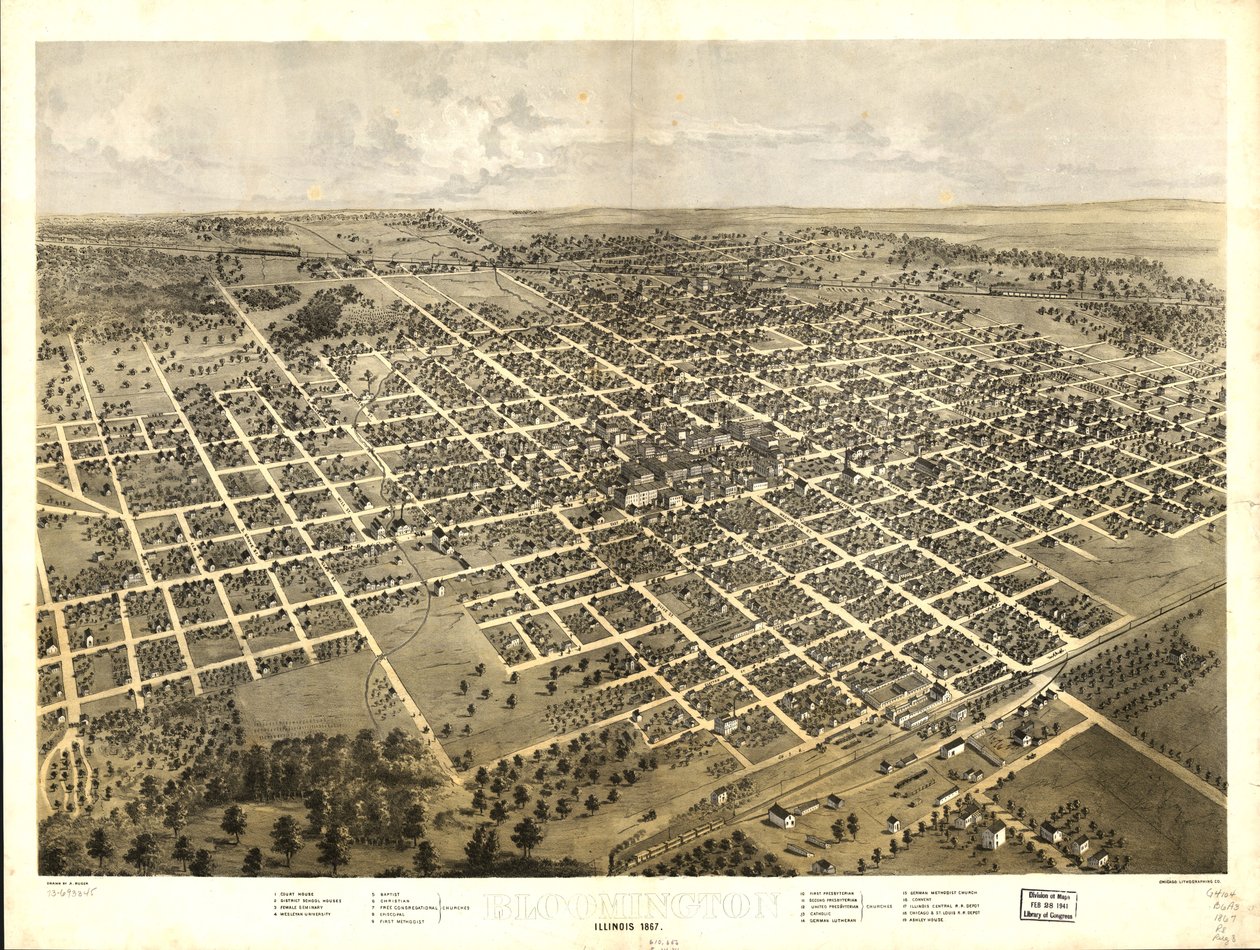 イリノイ州ブルーミントン 1867年LOC 73693345 作： A; Chicago Lithographing Co. Ruger