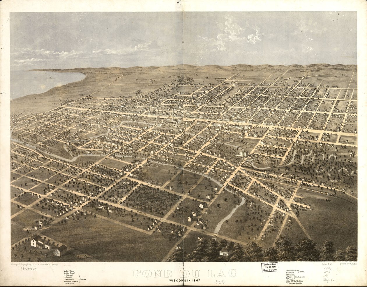 ウィスコンシン州フォンデュラック 1867年LOC 73694539 作： A; Chicago Lithographing Co. Ruger