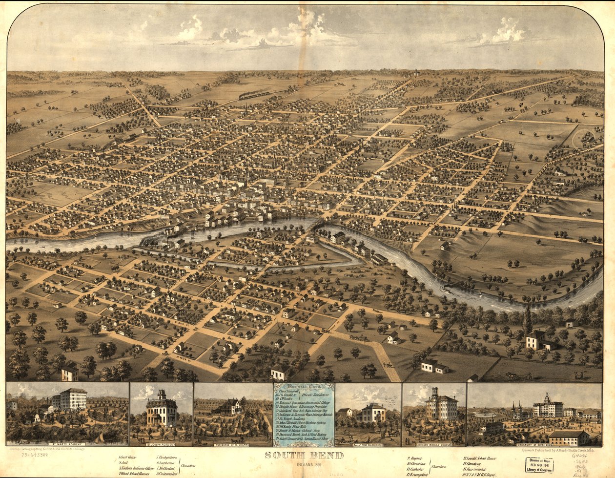1866年、インディアナ州サウスベンド。 作： A; Chicago Lithographing Co. Ruger