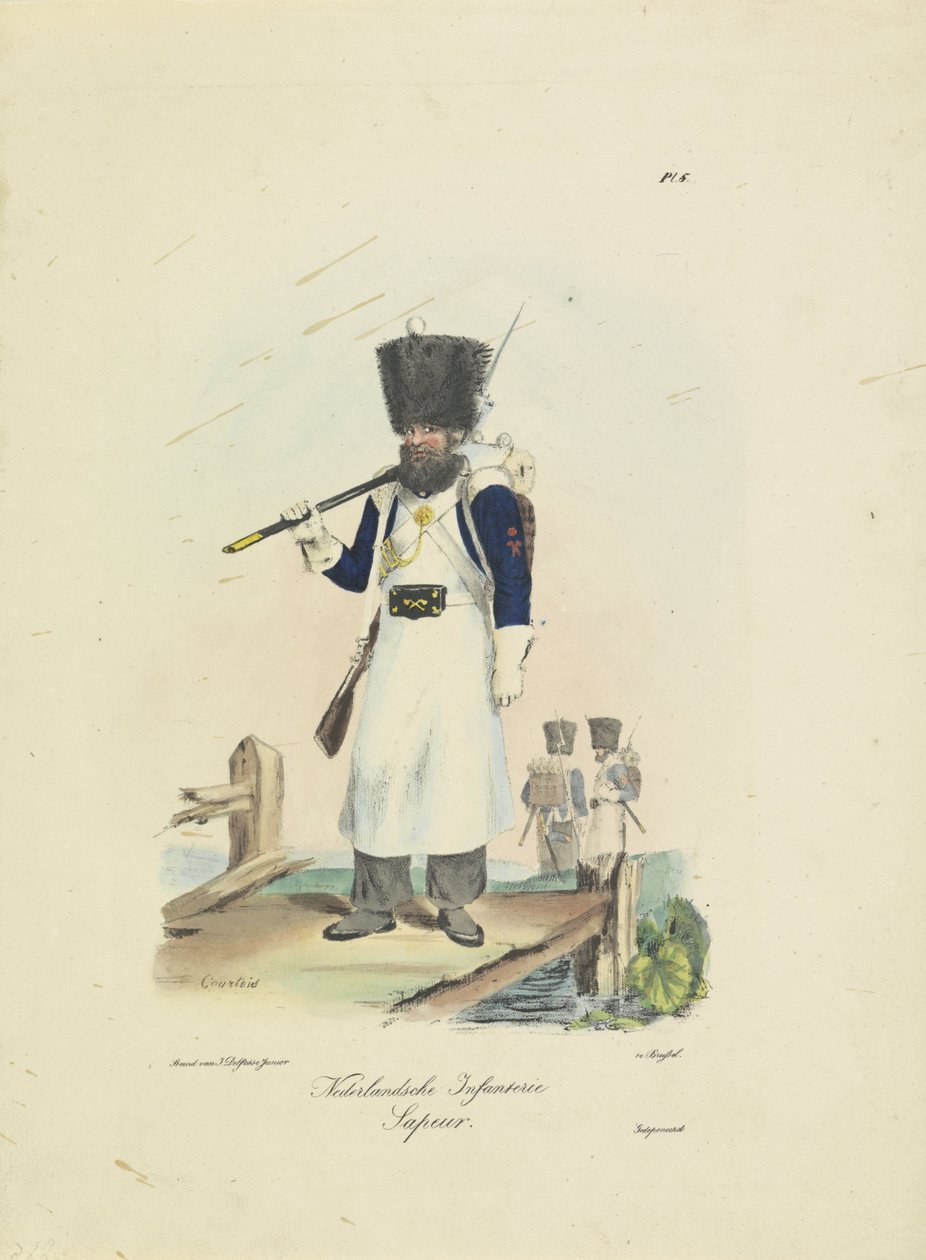 サッパー、1820-1825 オランダ歩兵。 Sapeur (オブジェクトのタイトル) オランダ王国の軍服。 ウィレム・ヴァン・バイランド閣下に捧げる (オブジェクトのシリーズタイトル) 作： クルトワ