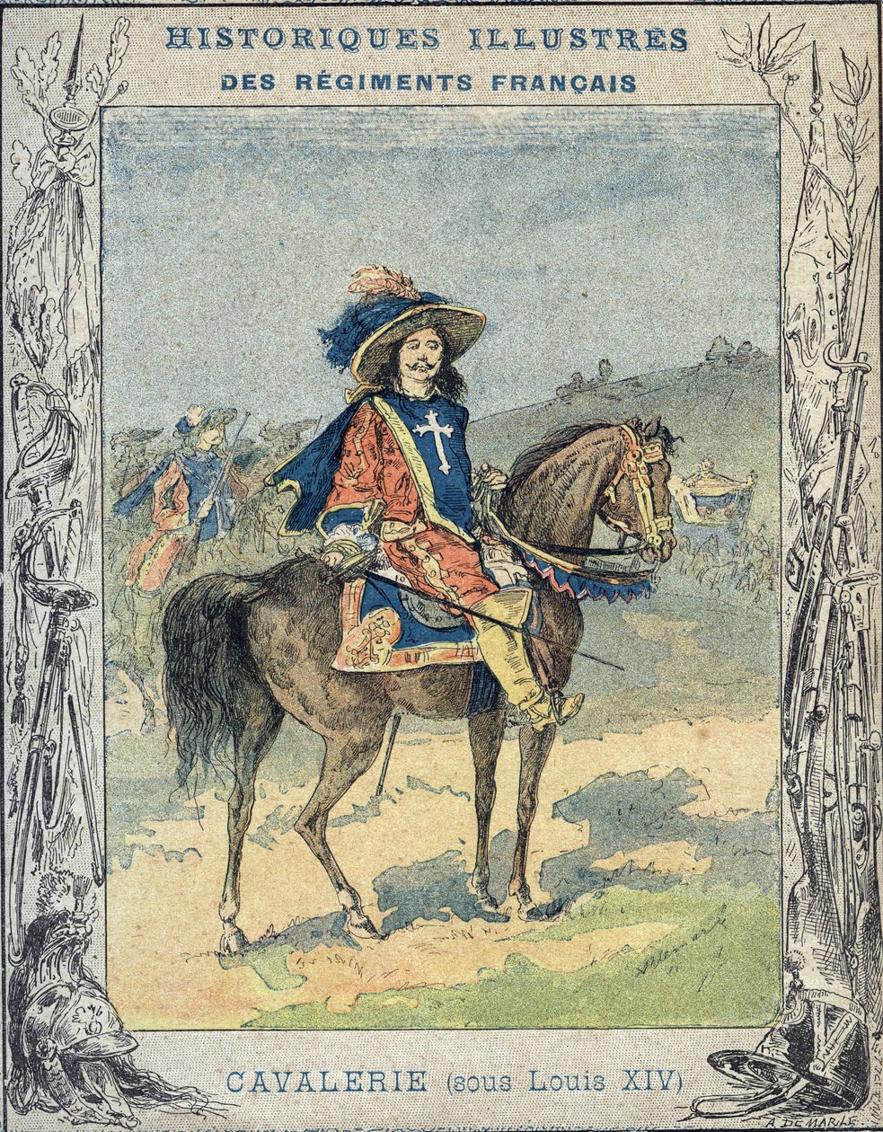 Cavalry sous Louis XIV - Cavalry sous Louis XIV - illustration by A Demarle - Protege notebook historique, late 19th century. 作： A.デマール
