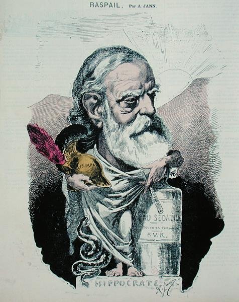 フランソワ・ヴァンサン・ラスパイユ（1794-1878）の風刺画 1870年頃（彩色済みエングレーヴィング） 作： A.ヤン