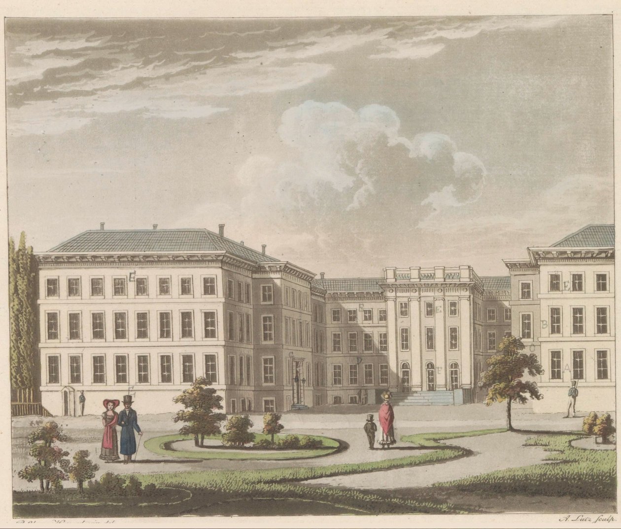 ハーグのノールデインデ宮殿、1810-1825 Le Palais Royal à La Haye, vu du jardin / 庭の側面から見たハーグの王宮 (オブジェクトのタイトル) 作： A・ルッツ