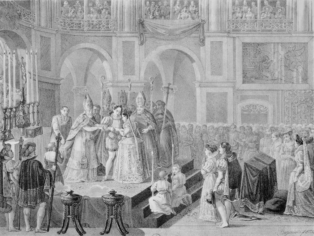 1572年、1832年のアンリ3世の結婚（1553-1610）とフランスのマルグリット（1553-1615） 作： A.レニエ