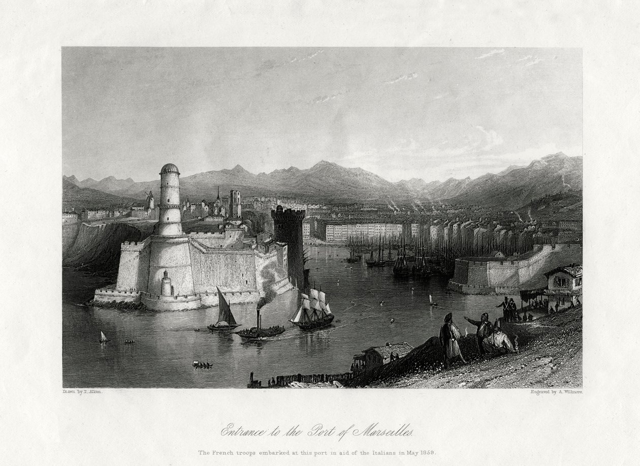 フランス、マルセイユの港への入り口、1875 作： A.ウィルモア