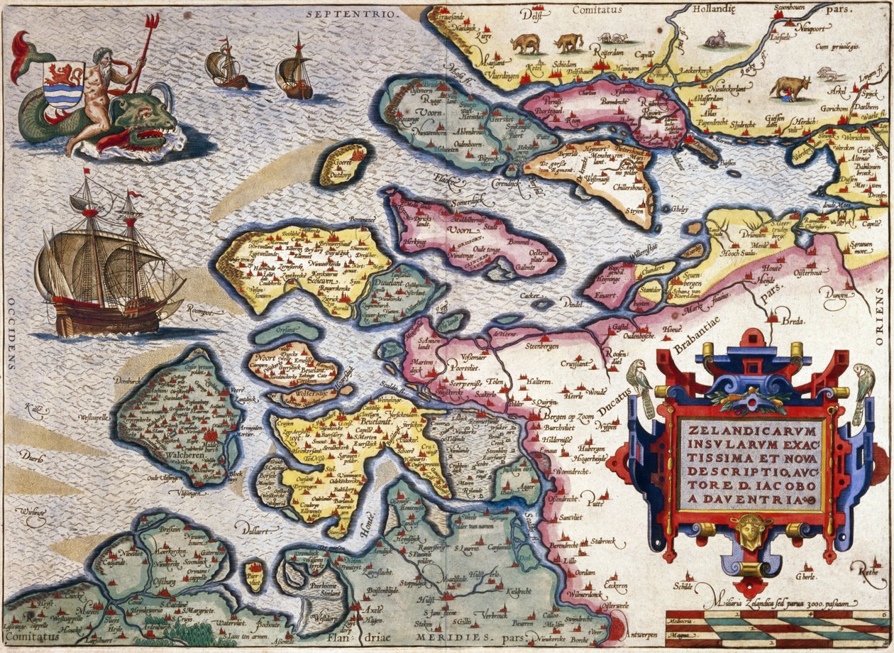 ゼーラント州の地図、1560年頃（手描きの彫刻） 作： アブラハム・オルテリウス