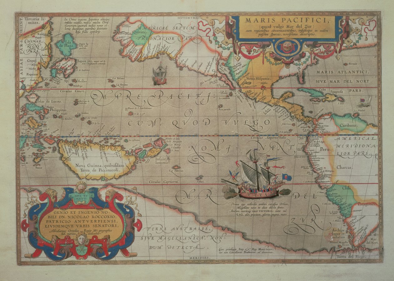 太平洋、中国、アメリカの地図、1589 Abrahamus Ortelius（l527-98）（詳細は84597を参照） 作： アブラハム・オルテリウス