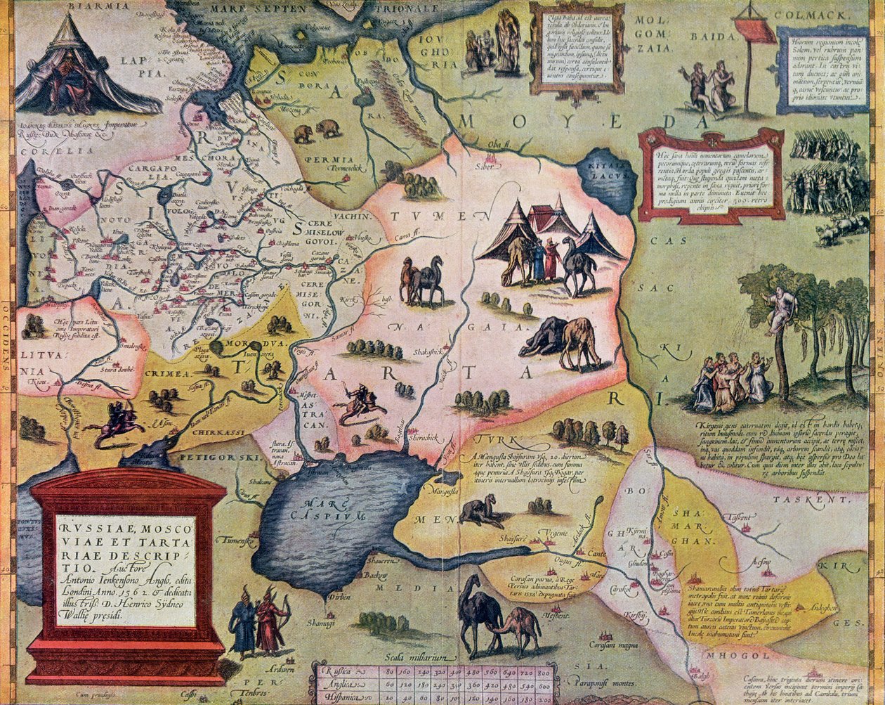 16世紀のロシア帝国の地図、1571年のオリジナルのコピー 作： アブラハム・オルテリウス