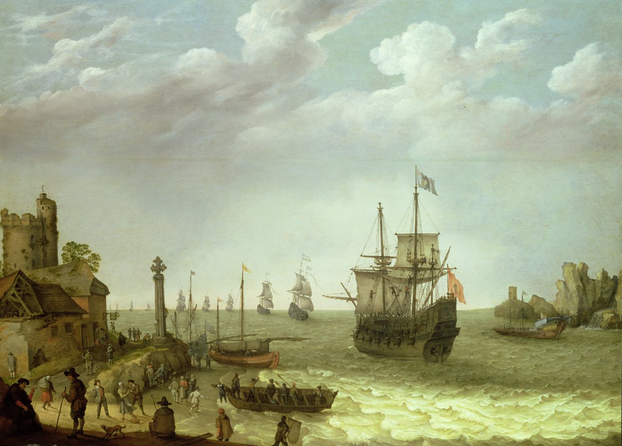 1640年にオランダ艦隊が近づく岩の多い海岸に定住 作： アブラハム・ウィラーツ