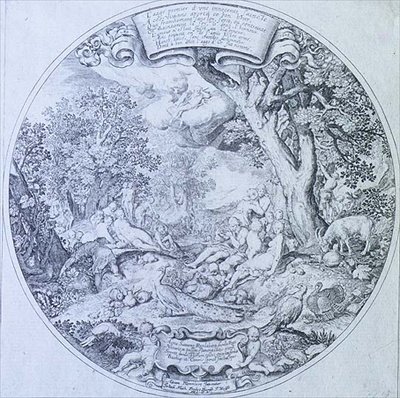ヤン・セオドア・デ・ブライ（1561-1623）が彫った「黄金時代」（エッチング） 作： アブラハム（後）ブルーマート