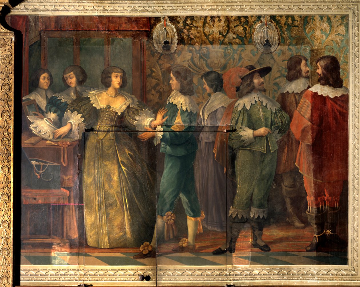 アングレーム公シャルル・ド・ヴァロワ（1573-1650）の生涯の一場面 - 1644年にシャルル・ド・ヴァロワが2番目の妻と結婚した際に与えられたパーティーシーン - 宮廷人に声をかけられた女性が首輪をかけるために逮捕される - アブラによるフレスコ画 作： エイブラハム（後）・ボッセ
