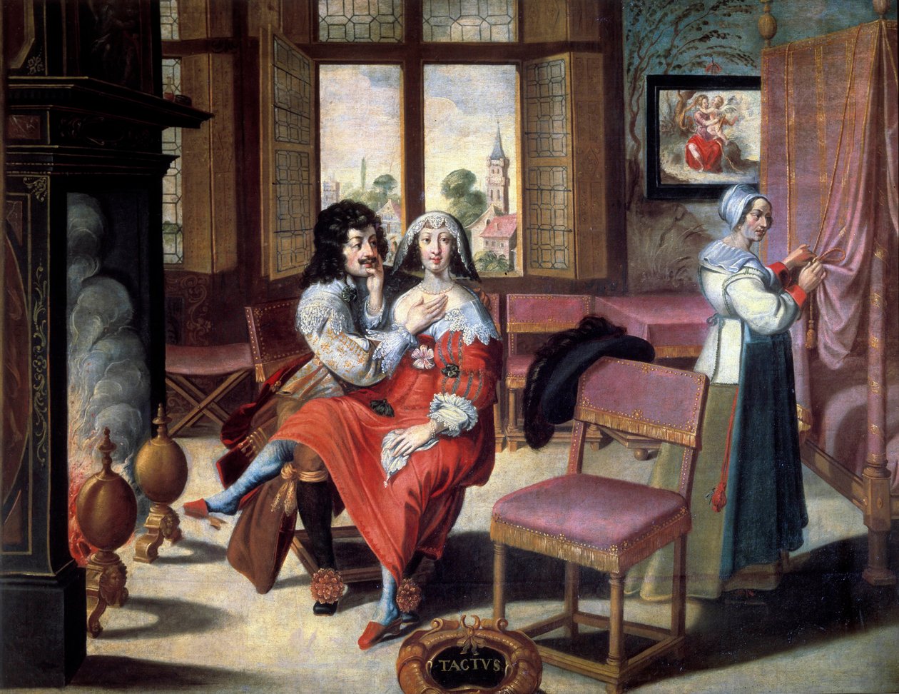 五感：触覚 カップルがお互いをなでている様子。アブラハム・ボッセ（1602-1674）による絵画 17世紀トゥール、美術博物館 作： エイブラハム（後）・ボッセ