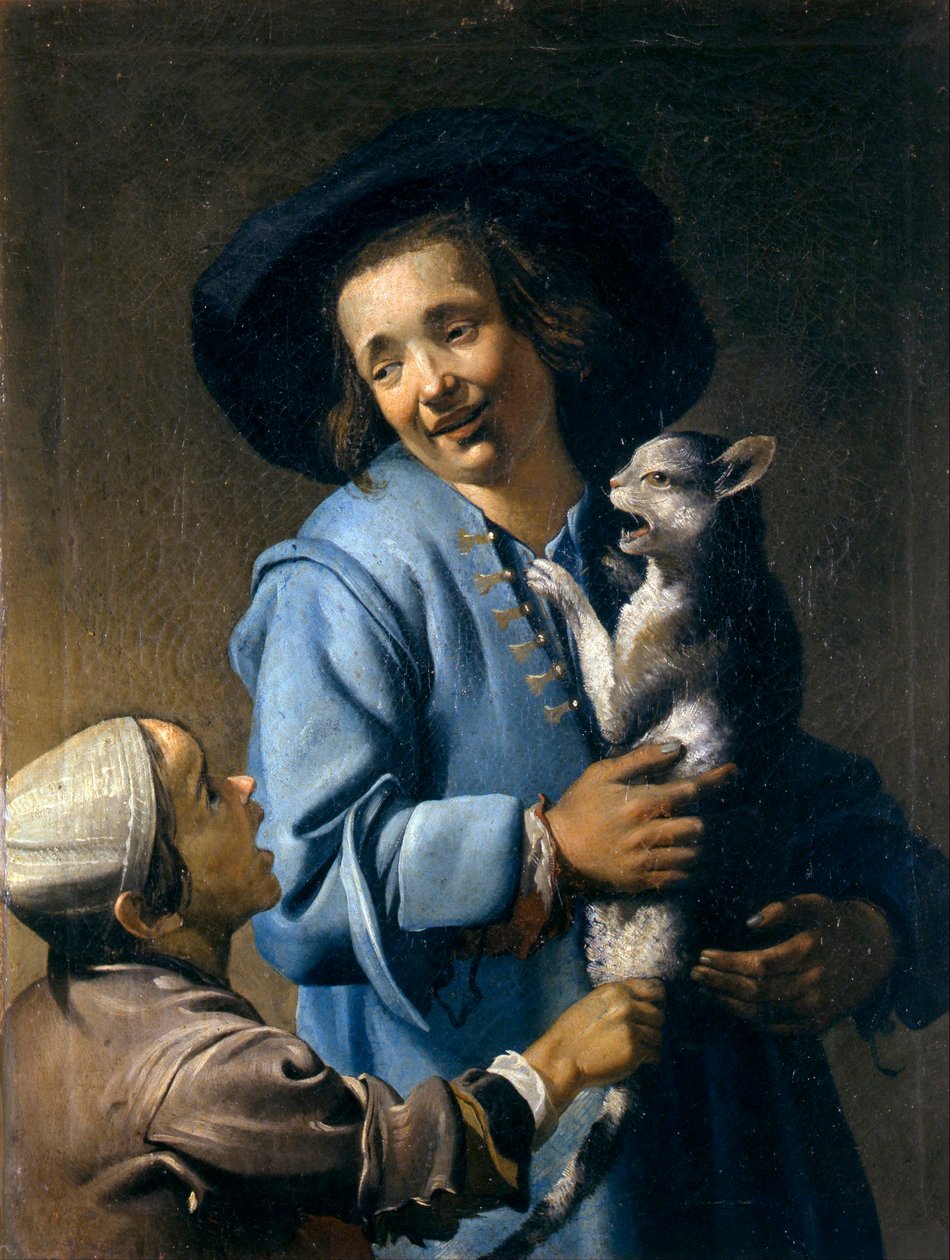 "Jeunes jouant avec un chat" (猫と戯れる若者たち) Peinture d