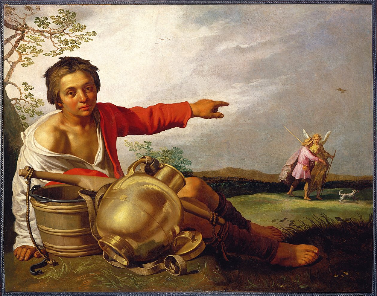 トビアスと天使を指す羊飼いの少年、c.1625-30（キャンバスに油彩） 作： アブラハムブロマート