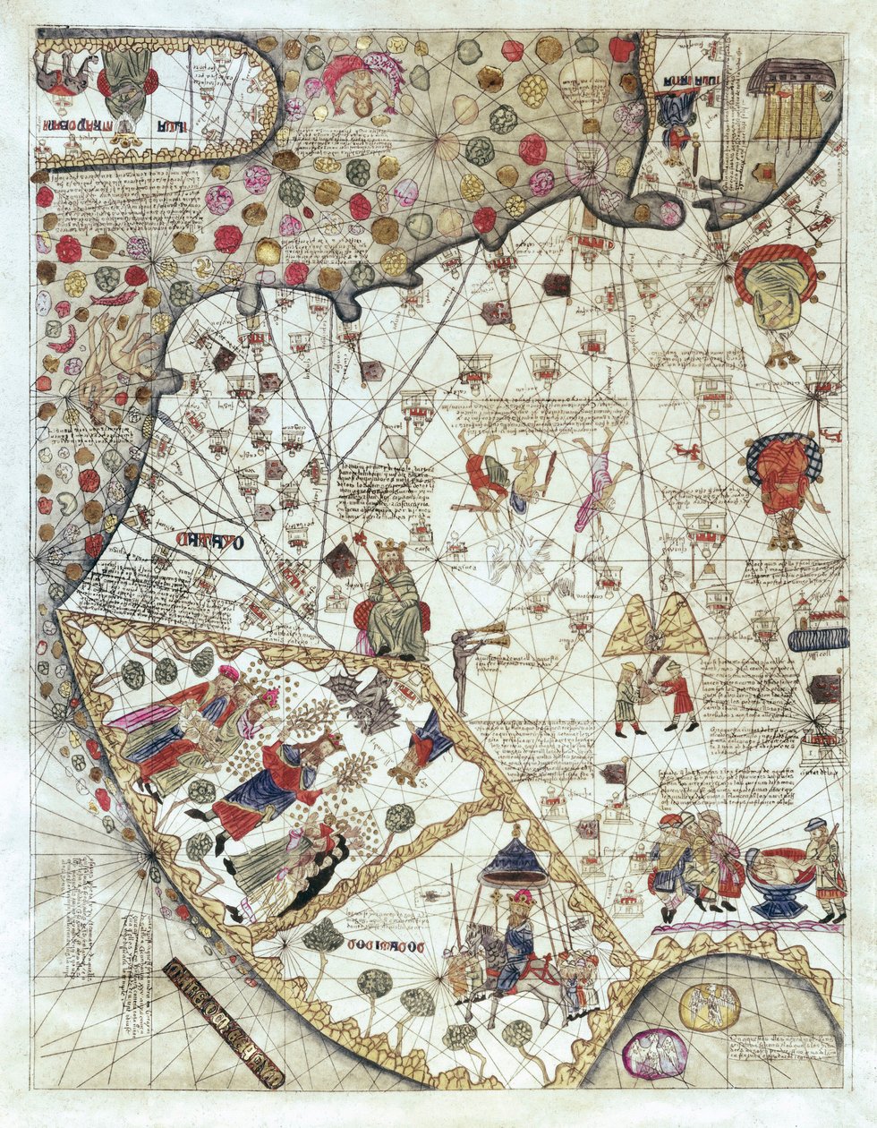 中国 (キャセイ) の地図、小さなシーンの説明、毎回表される主権者による王国の境界 作： アブラハムとクレスクエフダクレスク