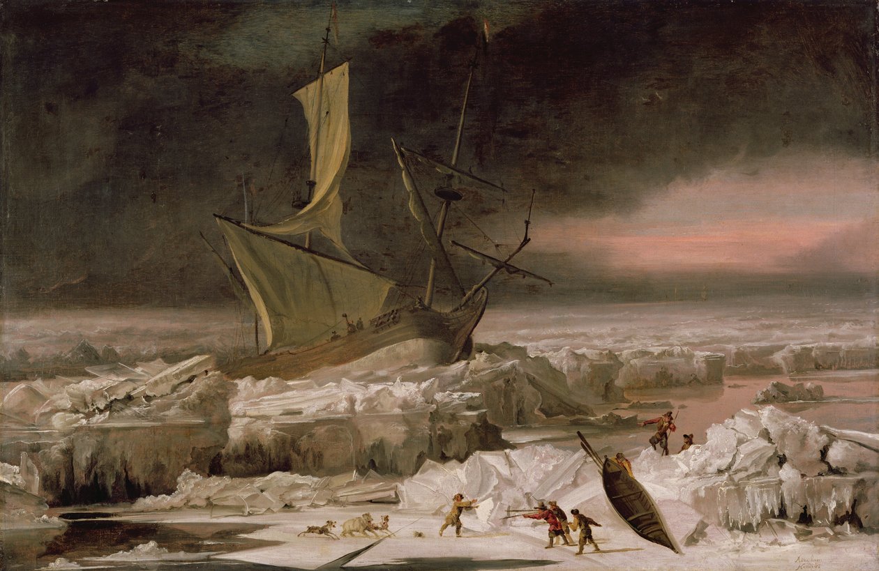 北極の冒険、またはグリーンランド沖の遭難船、1677年頃 作： アブラハム・ダニエルズ。ホンディウス