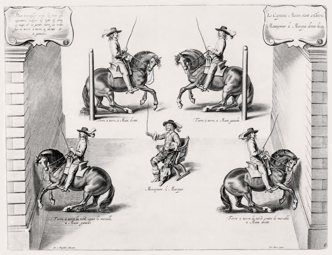 ピーター・クルーウェット（1629-70）、1658年に刻まれた乗馬マニュアルのイラスト 作： アブラハム・ヤンス。ディーペンベーク後のバン