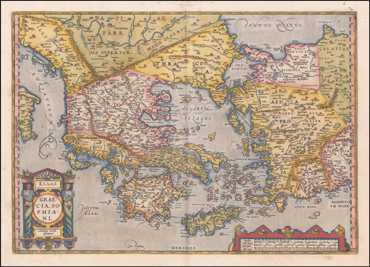 1584年、アブラハム・オルテリウスによるギリシャと西トルコの地図 作： アブラハム・オルテリウス