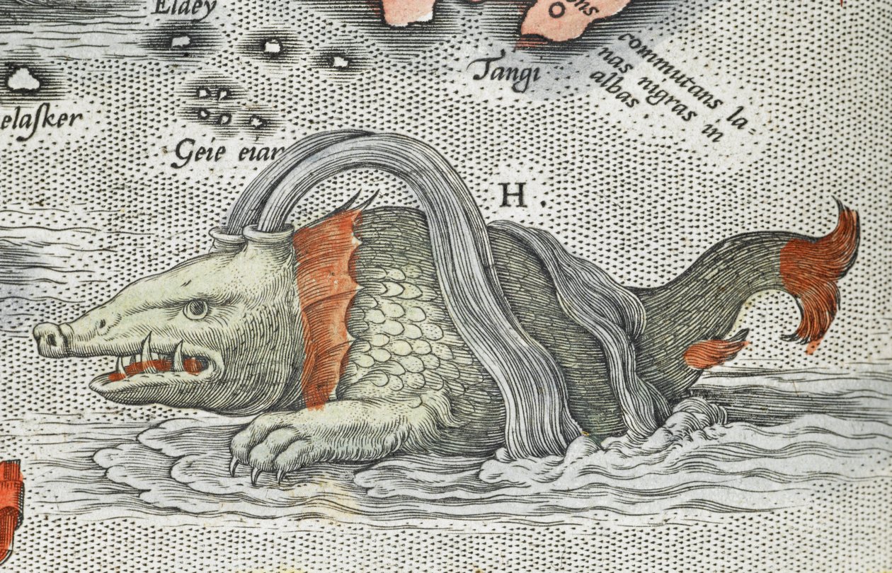「Typus orbis terrarum」からの海の怪物の詳細 (アルバムのメイン タイトル、90 のマップを含む) 作： アブラハム・オルテリウス