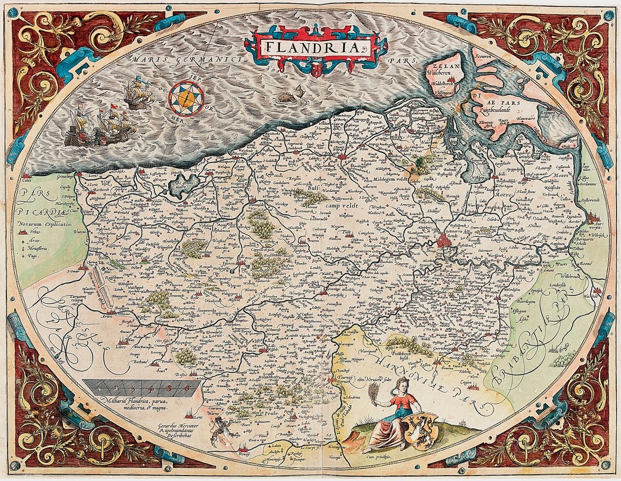 Flandria Abraham Orteliusの "Theatrum Orbis Terrarum "に掲載されたフランドル地方の地理地図（Oertel, Ortell or Ortel）。 作： アブラハム・オルテリウス