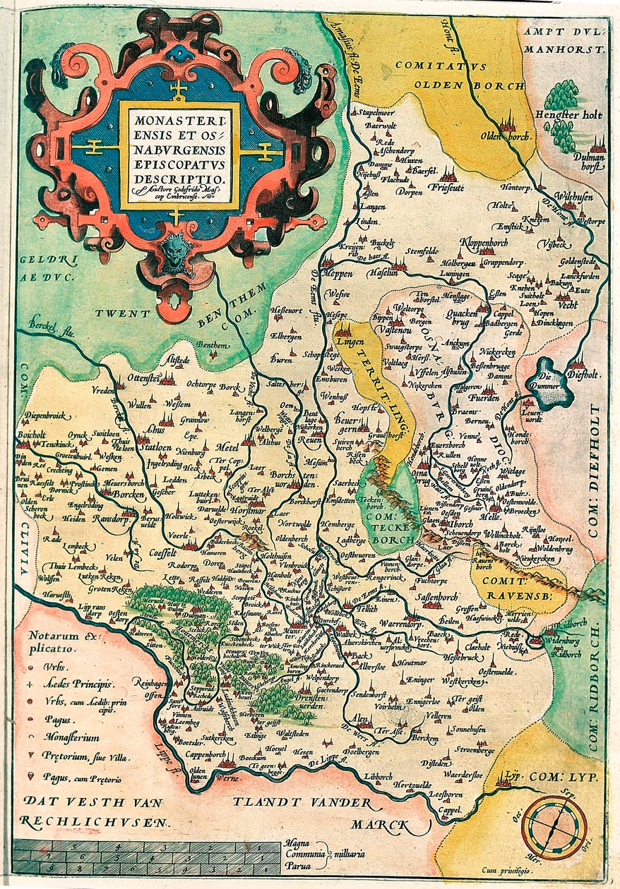 Franciae Orientalis:Monasteriensis Et Osnaburgensis Episcopatus Descriptio Abraham Ortelius (Oertel, Ortell or Ortel)の "Theatrum Orbis Terrarum "からドイツ・フランケン地方の地理地図。 作： アブラハム・オルテリウス