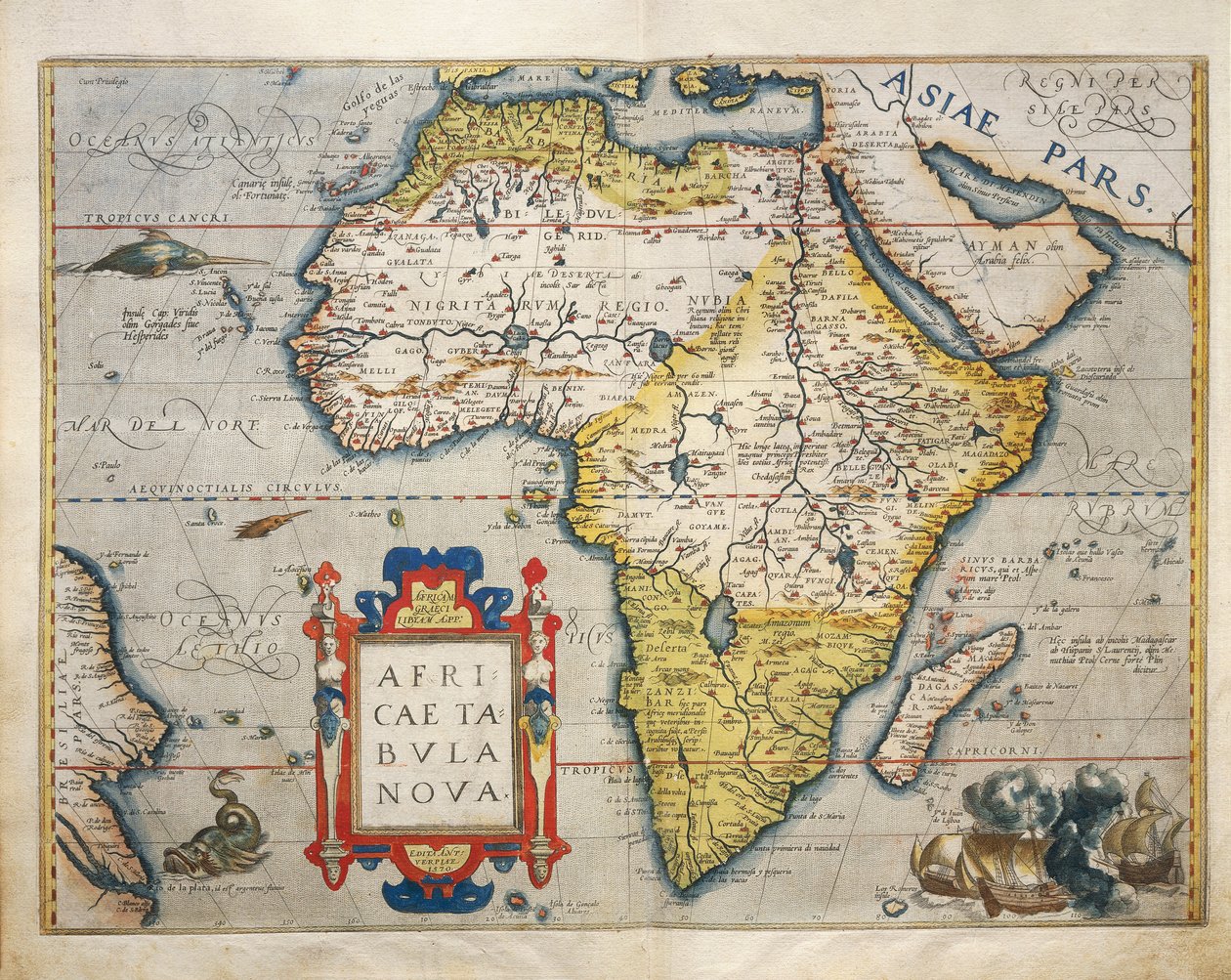 アブラハム・オルテリウスの「Theatrum Orbis Terrarum」からアフリカの地図。 作： アブラハム・オルテリウス