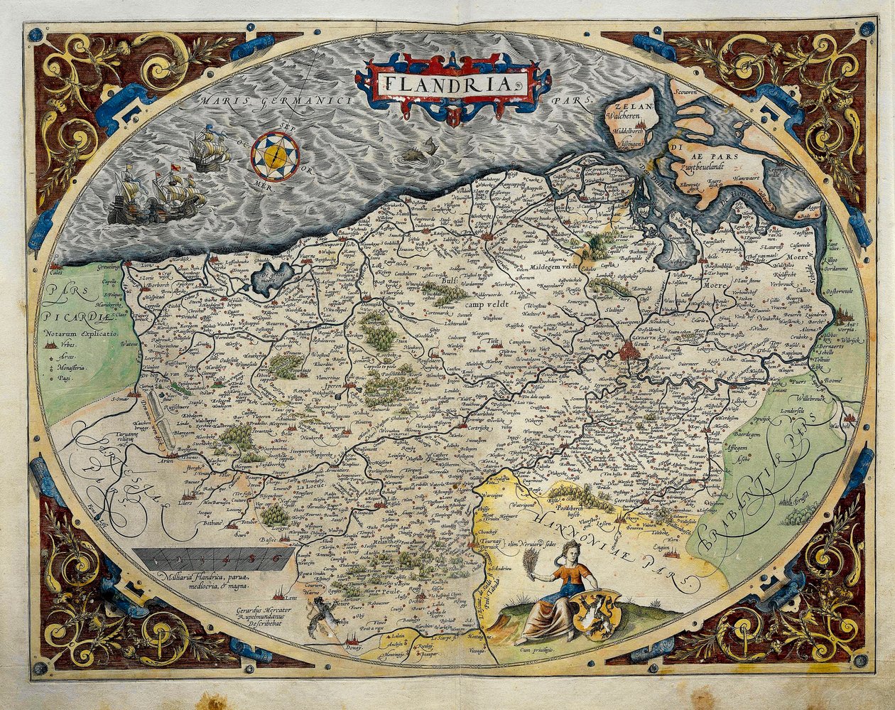 アブラハム・オルテリウスの『Theatrum Orbis Terrarum』からのフランドル地方の地図 作： アブラハム・オルテリウス