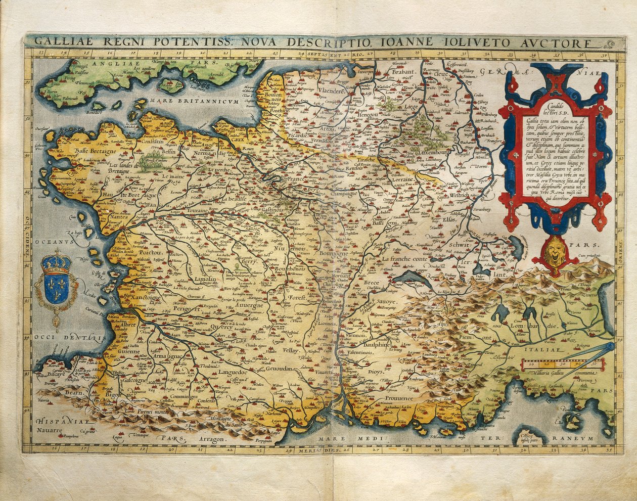 アブラハム・オルテリウスの『Theatrum Orbis Terrarum』からのフランスの地図。 作： アブラハム・オルテリウス