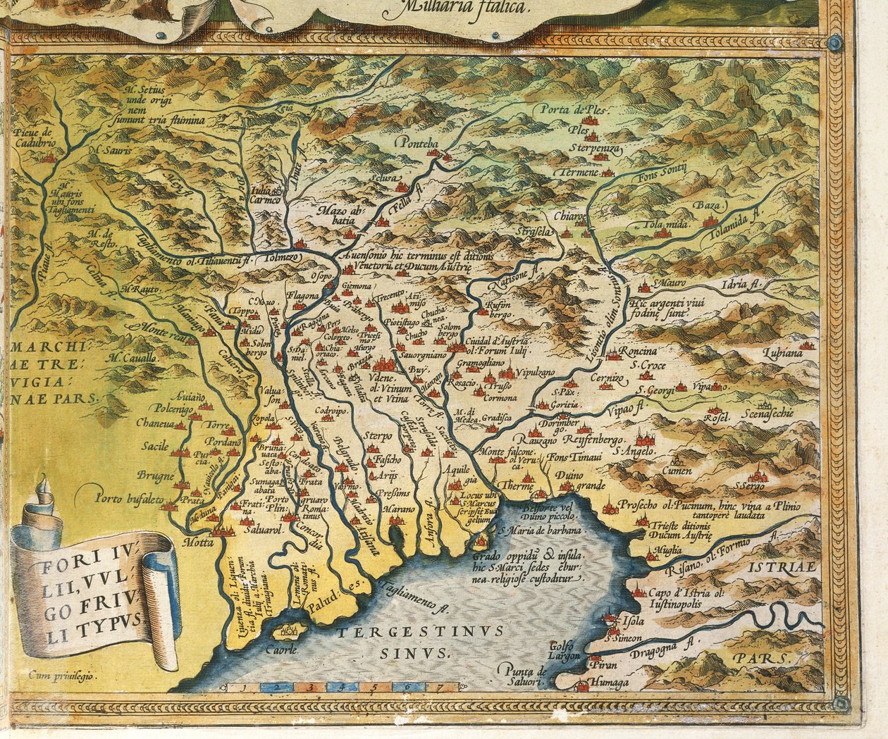 アブラハム・オルテリウスの『Theatrum Orbis Terrarum』によるフリウリ・ヴェネツィア・ジュリア地方の地図。 作： アブラハム・オルテリウス