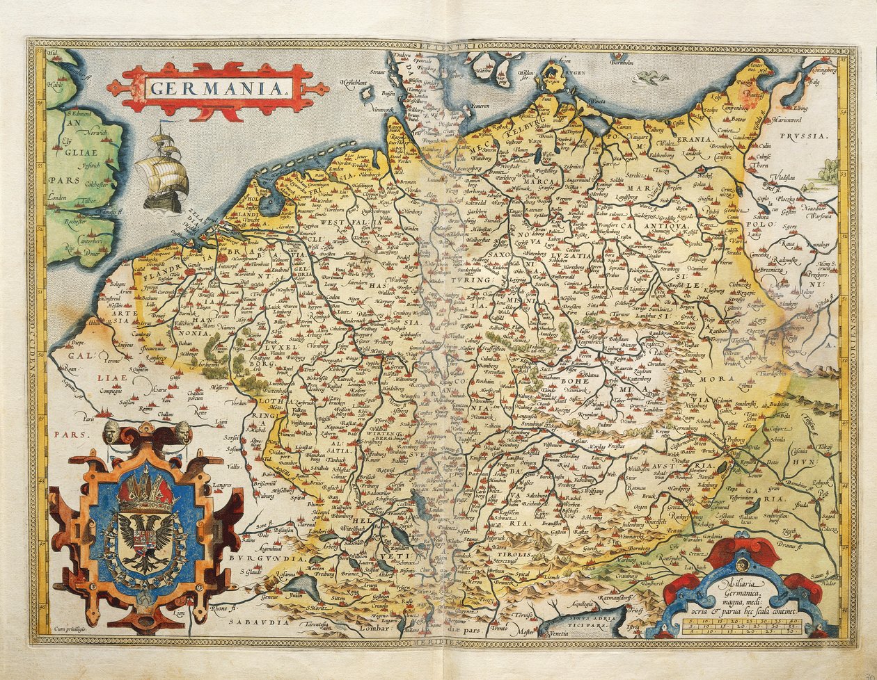アブラハム・オルテリウスの「Theatrum Orbis Terrarum」によるドイツの地図。 作： アブラハム・オルテリウス