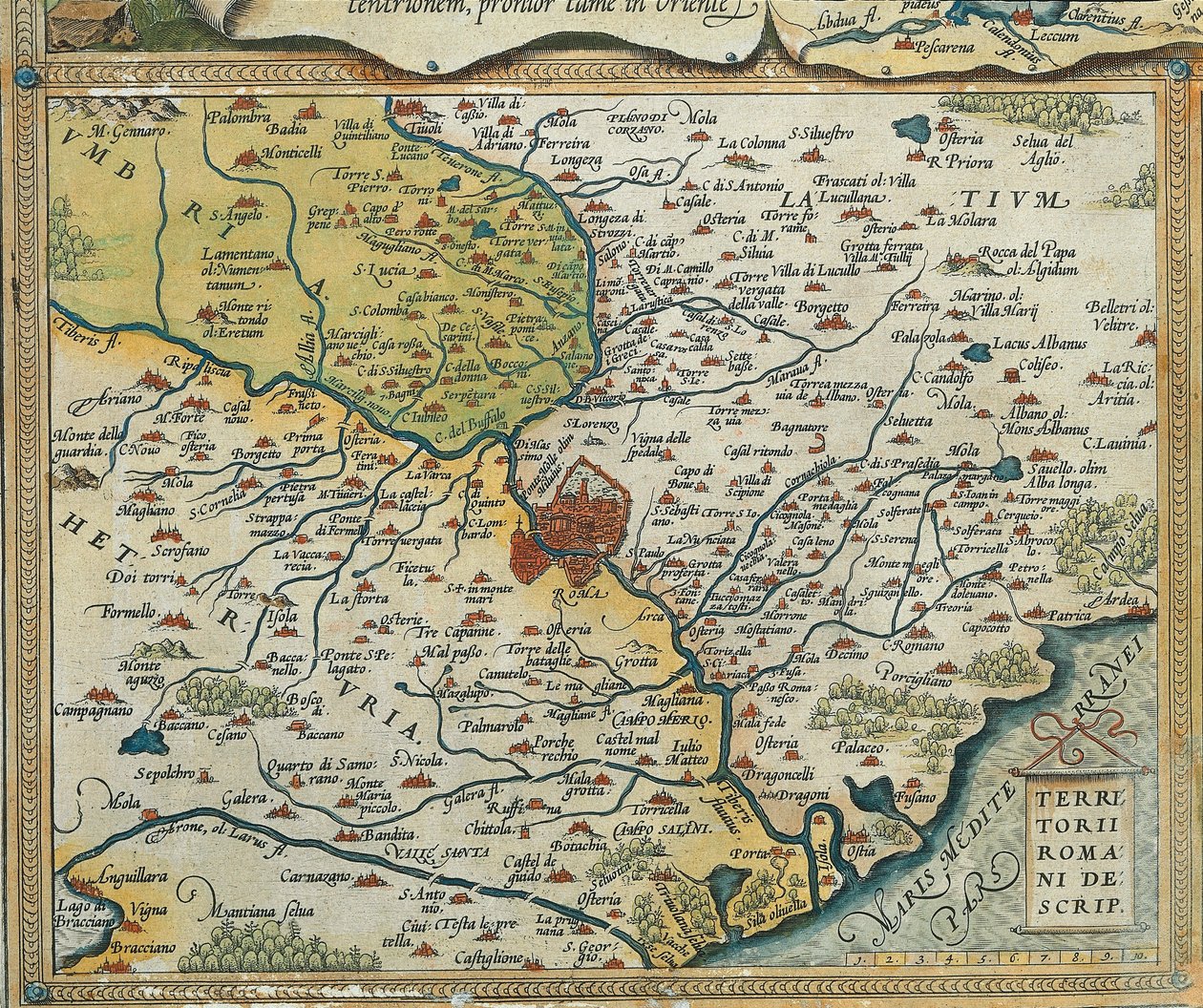 アブラハム・オルテリウスの『Theatrum Orbis Terrarum』によるラツィオ地方の地図。 作： アブラハム・オルテリウス