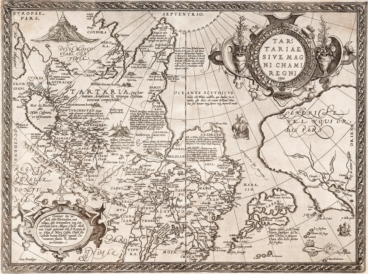ロシアの地図：旧世界、1598 作： アブラハム・オルテリウス