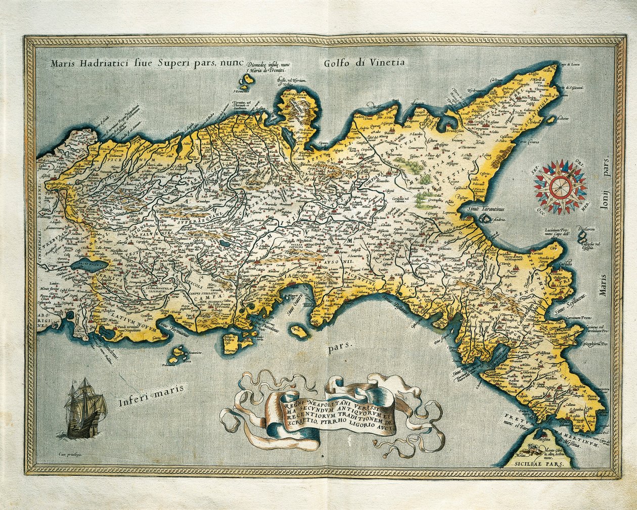 アブラハム・オルテリウスの『Theatrum Orbis Terrarum』からのイタリア・ナポリ王国の地図。 作： アブラハム・オルテリウス