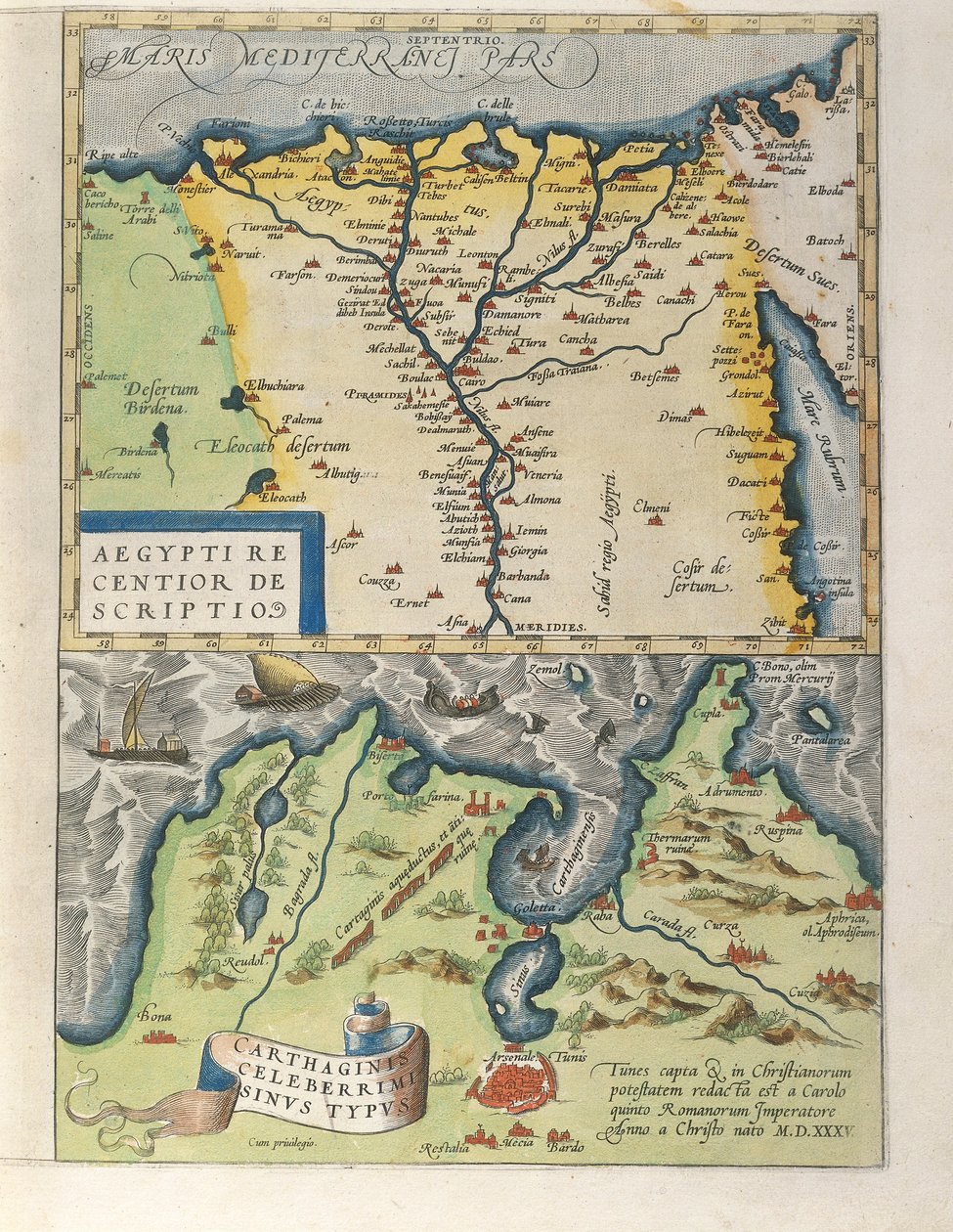 ナイルデルタと古代都市カルタゴの地図（Abraham Ortelius著「Theatrum Orbis Terrarum」より 作： アブラハム・オルテリウス
