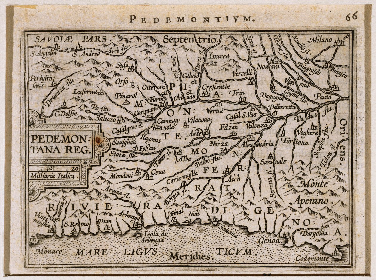 ピエモンテ州と西リグーリア州。アブラハム・オルテリウス著「Theatrum Orbis Terrarum」より 作： アブラハム・オルテリウス