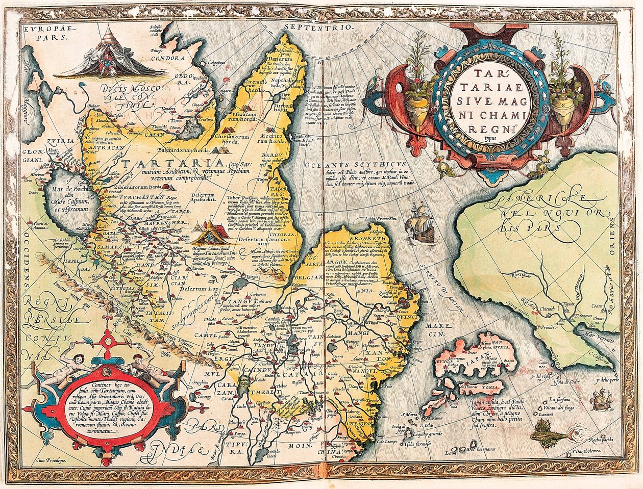 Tartariae Ssive Magni Chami Regni typus Abraham Ortelius（Oertel, Ortell or Ortel）の「Theatrum Orbis Terrarum」に掲載されているタルタル領の地理地図です。 作： アブラハム・オルテリウス