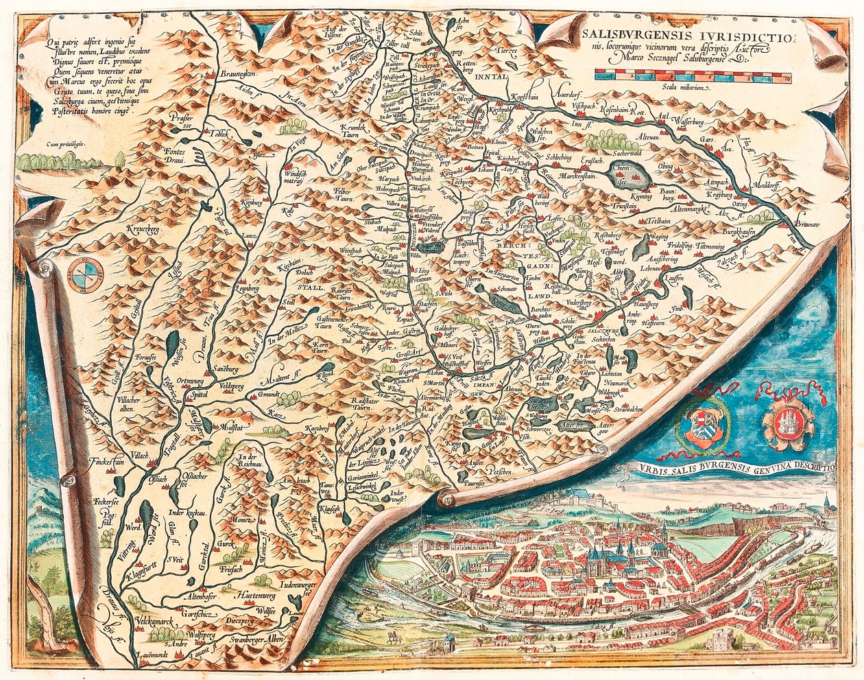 Urbis Salisburgensis genuina descriptio Abraham Ortelius (Oertel, Ortell or Ortel)の "Theatrum Orbis Terrarum "からのオーストリアのSalsburgの領土の地理地図です。 作： アブラハム・オルテリウス