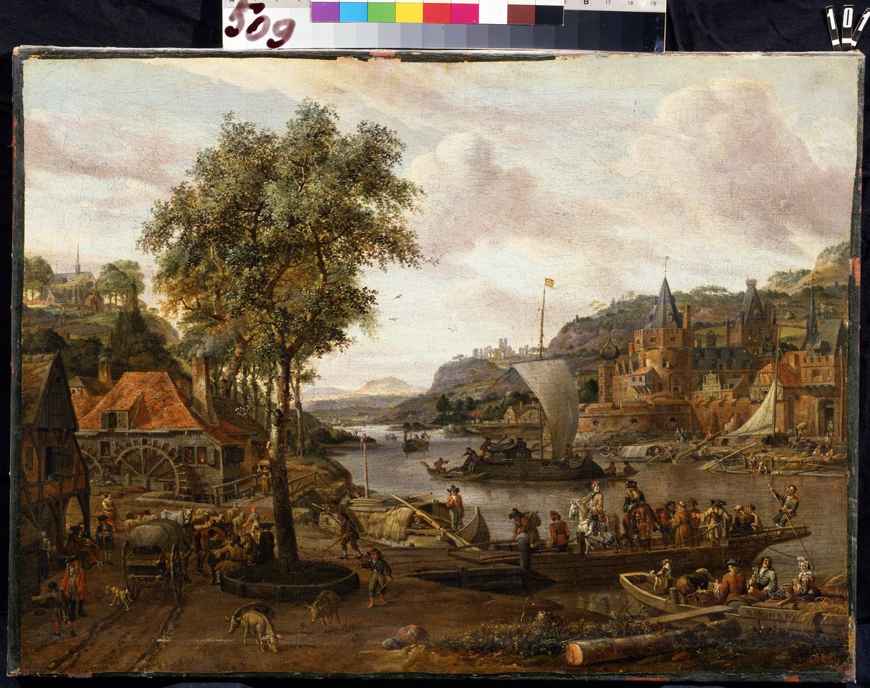 セーリング ボート。 Abraham Storck (1635-1710) の絵画。 キャンバスに油彩、48 x 69 cm、17 世紀後半から 18 世紀初頭。 フラマン派、バロック美術。 エルミタージュ美術館、サンクトペテルブルク。 作： アブラハム・ストーク