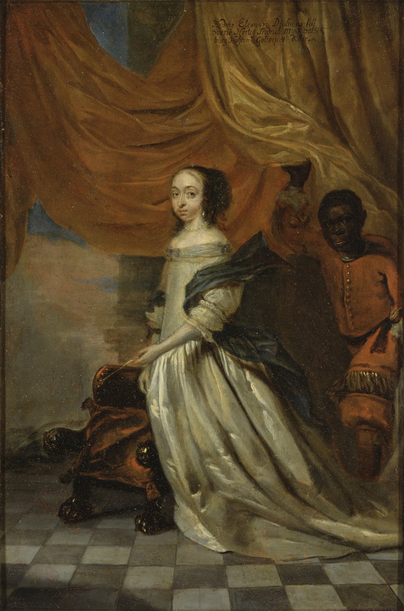 スウェーデンの女王、ヘドヴィグ・エレオノーラ・オブ・ホルスタイン・ゴットルプ（1636-1715）の肖像画、ヴュフテルス、アブラハム（1610-1682）作。銅に油彩。寸法：35x23cmストックホルム国立博物館 作： Abraham Wuchters