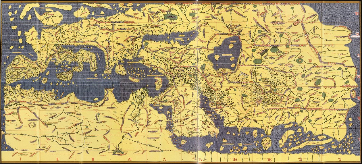 1154年の「Kitab Rudjdjar」または「Tabula Rogeriana」のコピー 作： アブ・ムハンマド（後）アル・イドリシまたはエドリシ