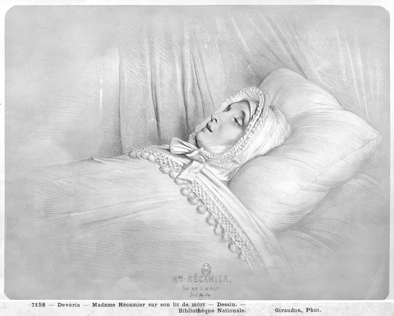 1849年5月11日、死の床に立つレカミエ夫人（1777〜1849年） 作： アキレ・デベリア